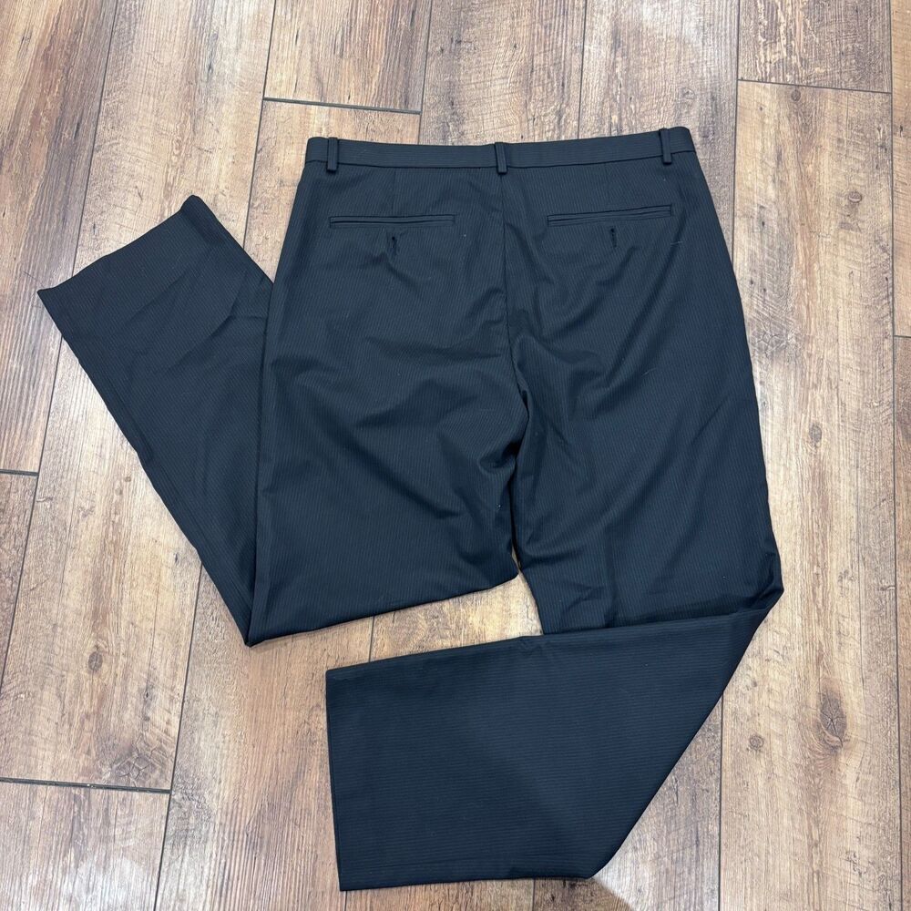 CALVIN KLEIN Mens Black Stripe Dress Pants 33x30 Straight Leg Polyester Rayon - Picture 4 of 5